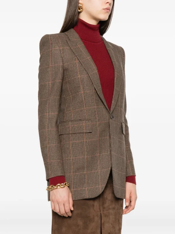 Saint Laurent Checked single-breasted Blazer | Brown | FARFETCH