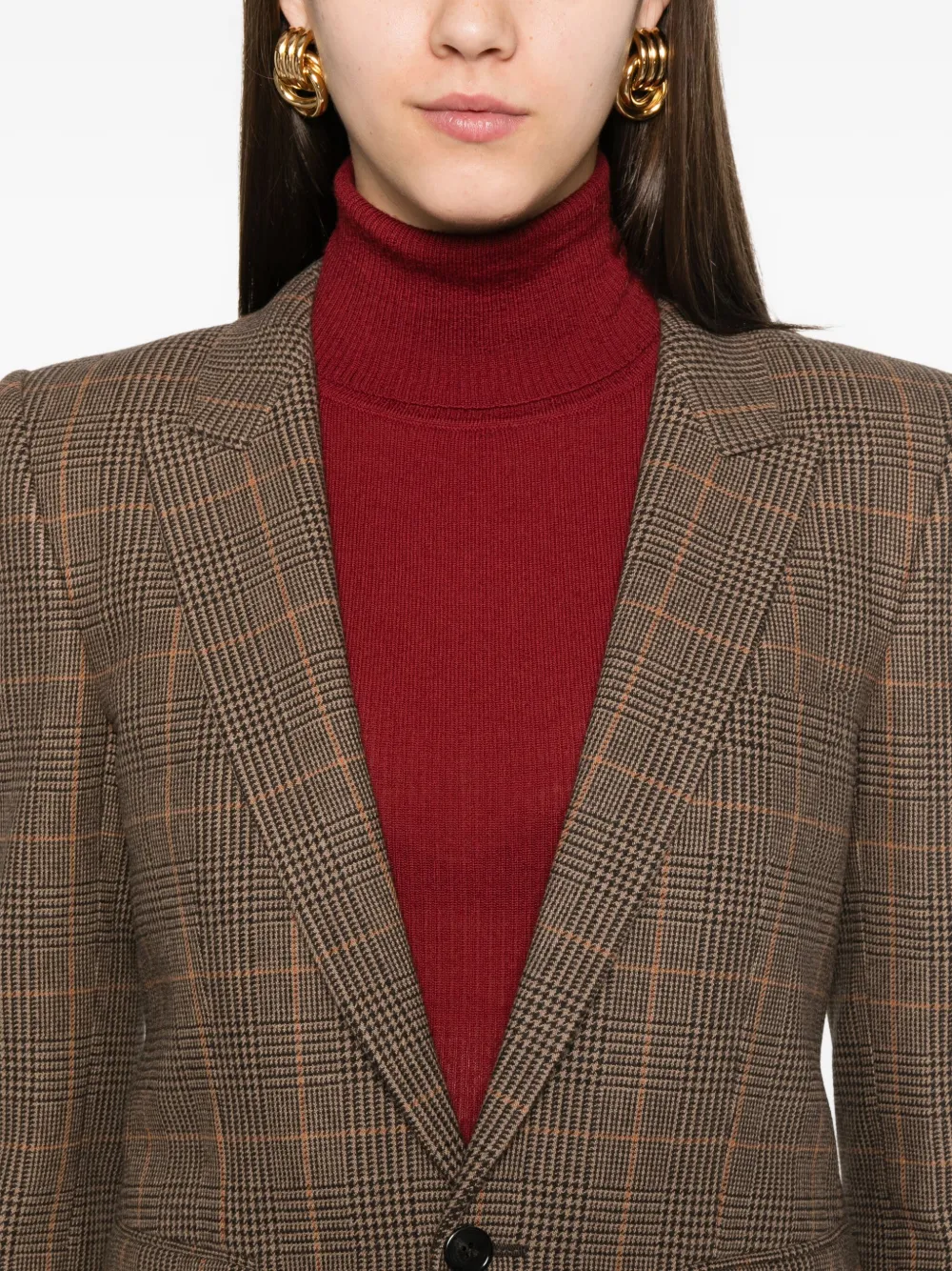 Saint Laurent Checked Single-breasted Blazer In Brown