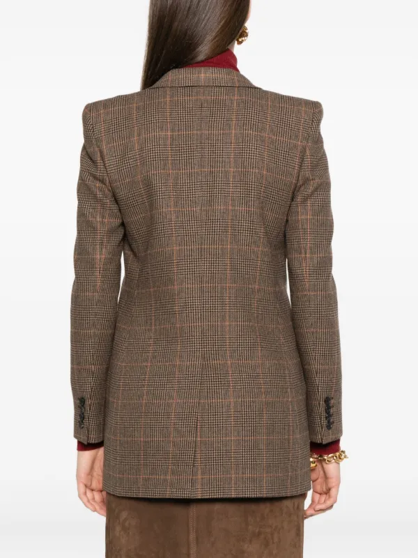 【関税＆送料込み】Saint Laurent Checked Single-Breasted Bl Saint Laurent Checked single-breasted Blazer | Brown | FARFETCH