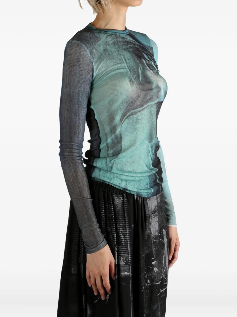 Jean Paul Gaultier abstract-print long-sleeve T-shirt Blauw
