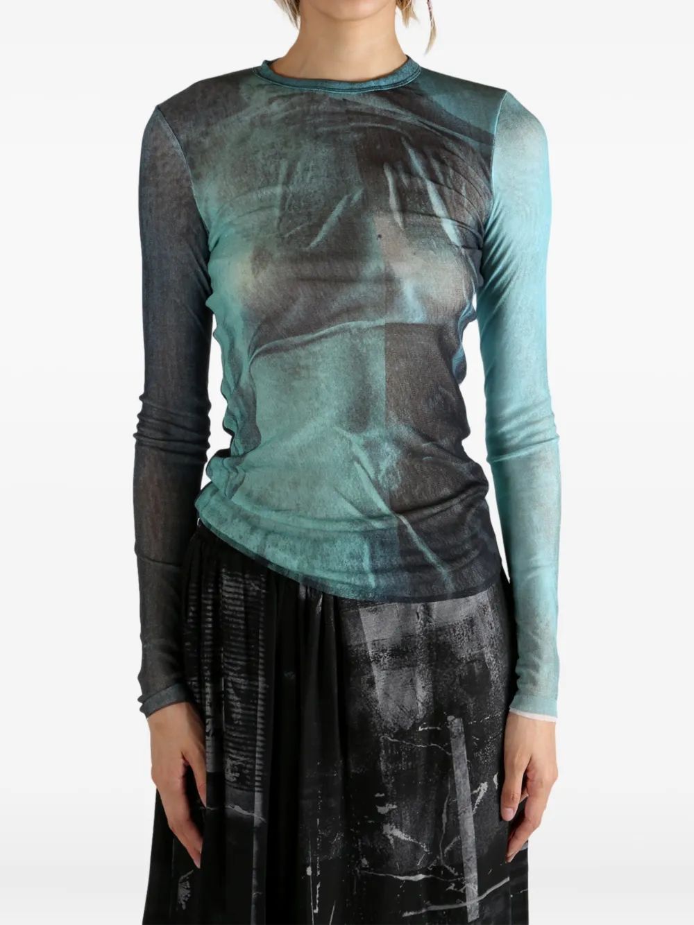 Jean Paul Gaultier abstract-print long-sleeve T-shirt Blauw