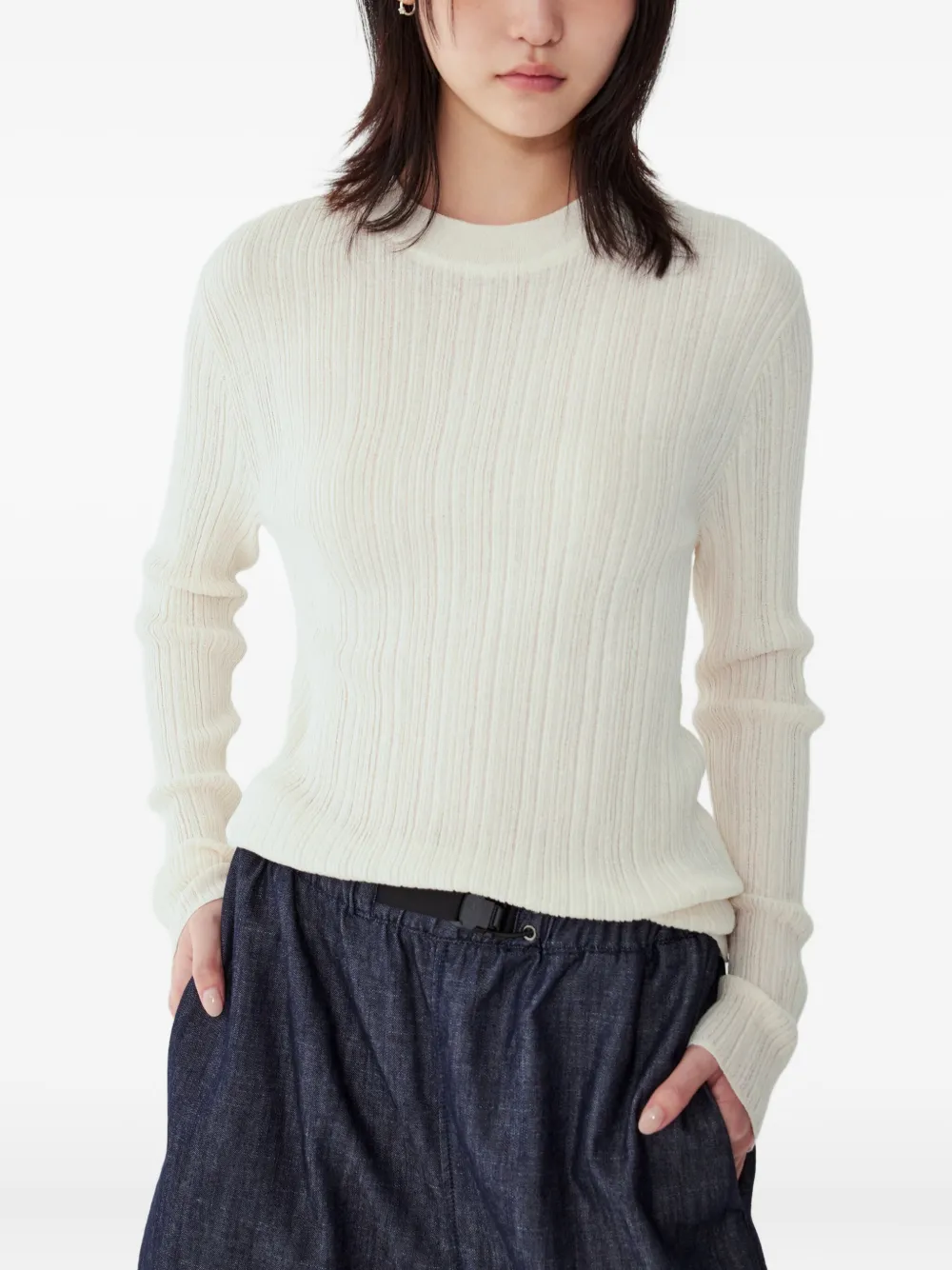 STUDIO TOMBOY ribbed-knit T-shirt Beige