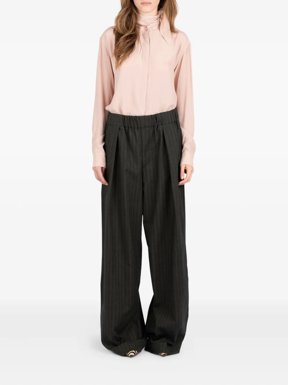 Société Anonyme pleated pinstripe wide-leg trousers Groen