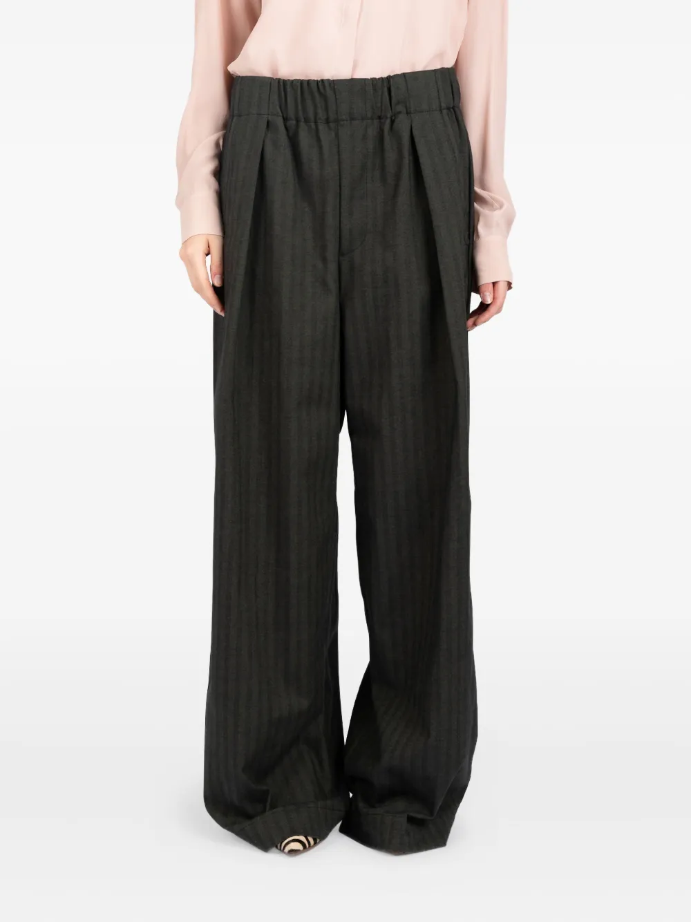 Société Anonyme pleated pinstripe wide-leg trousers Groen