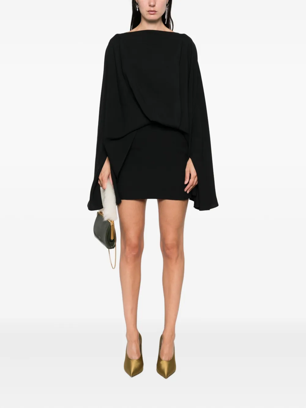 Taller Marmo Jurk met ruches en cape - Zwart
