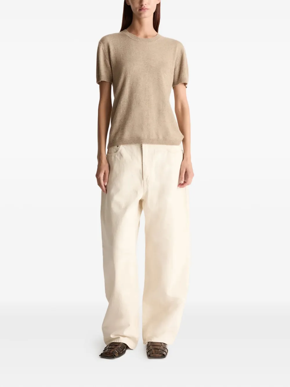 Lee Mathews Short-sleeve Cashmere Top In Neutral