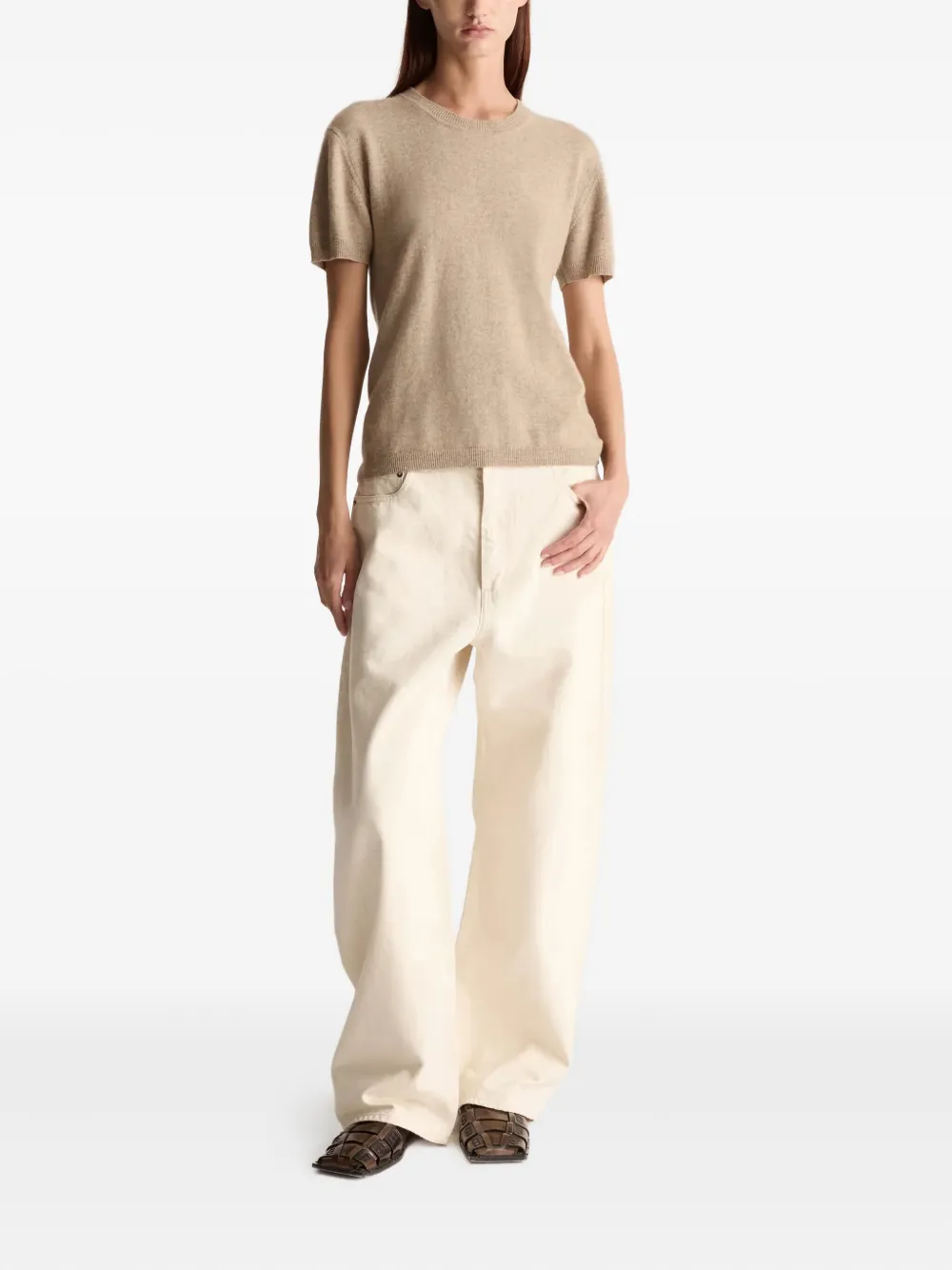 Lee Mathews Short-sleeve Cashmere Top In Neutral