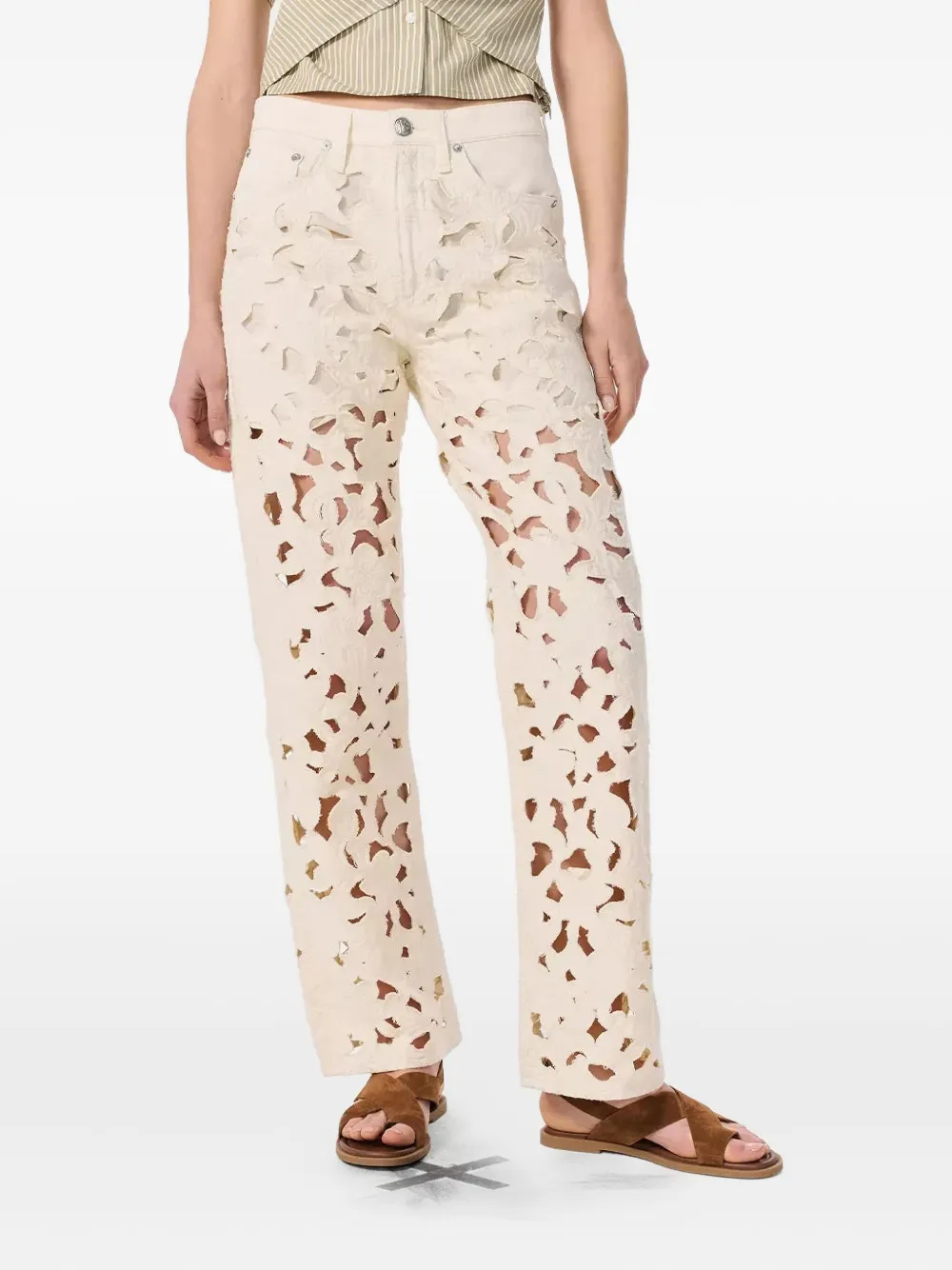 Rag & bone Logan floral laser-cut jeans - Beige