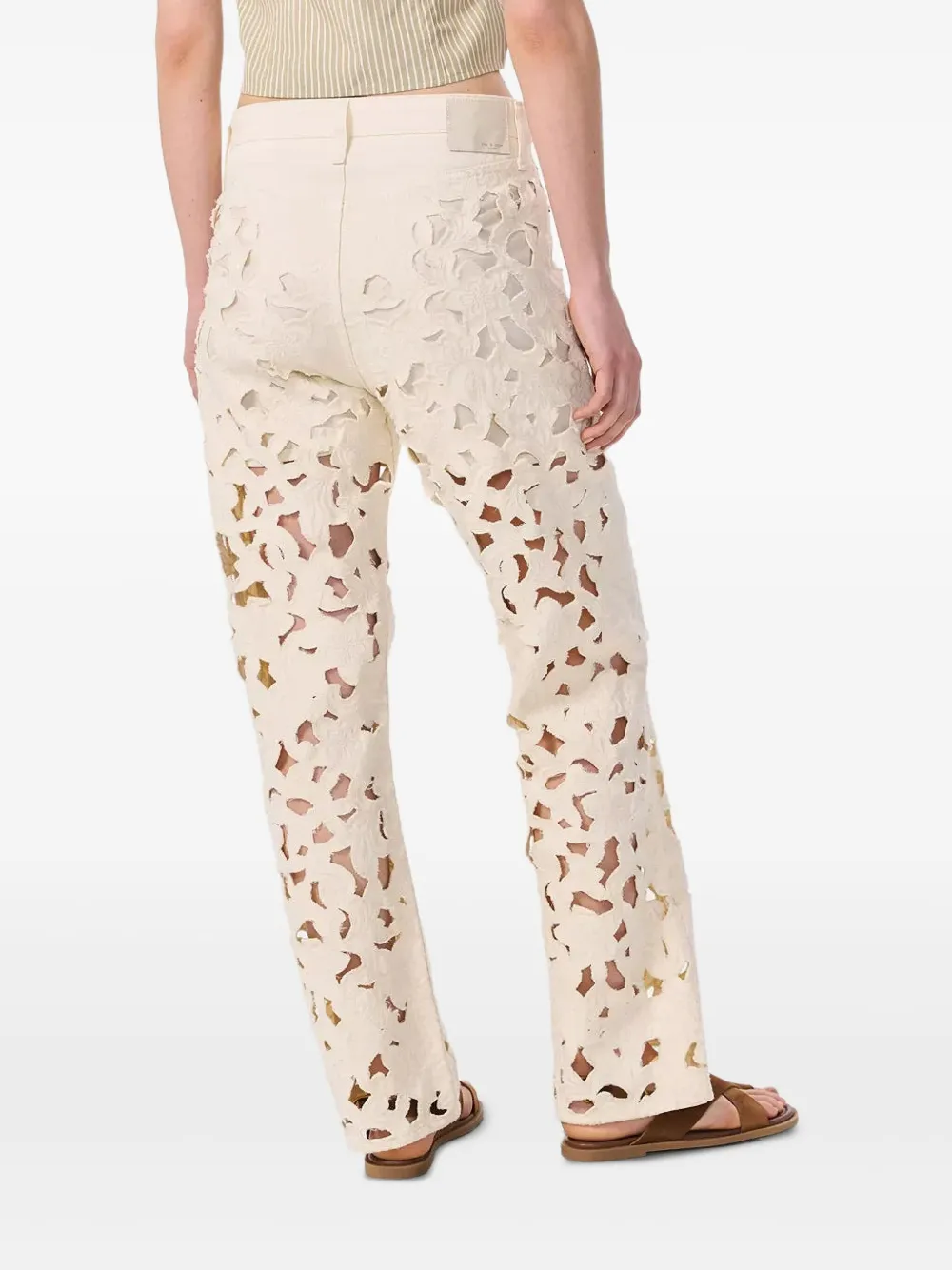 rag & bone Logan uitgesneden jeans met bloemenprint Beige