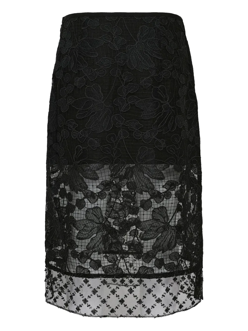3.1 Phillip Lim Midi-rok met bloemenkant - Zwart