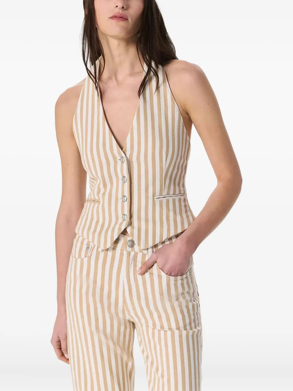 Rag & Bone Striped Halterneck Vest In Neutral