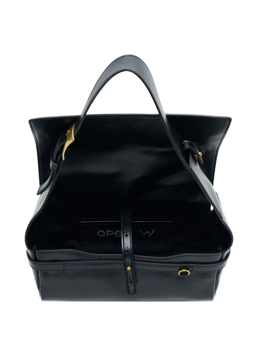 Open Yy Buckle-fastening Leather Belt Bag In Black