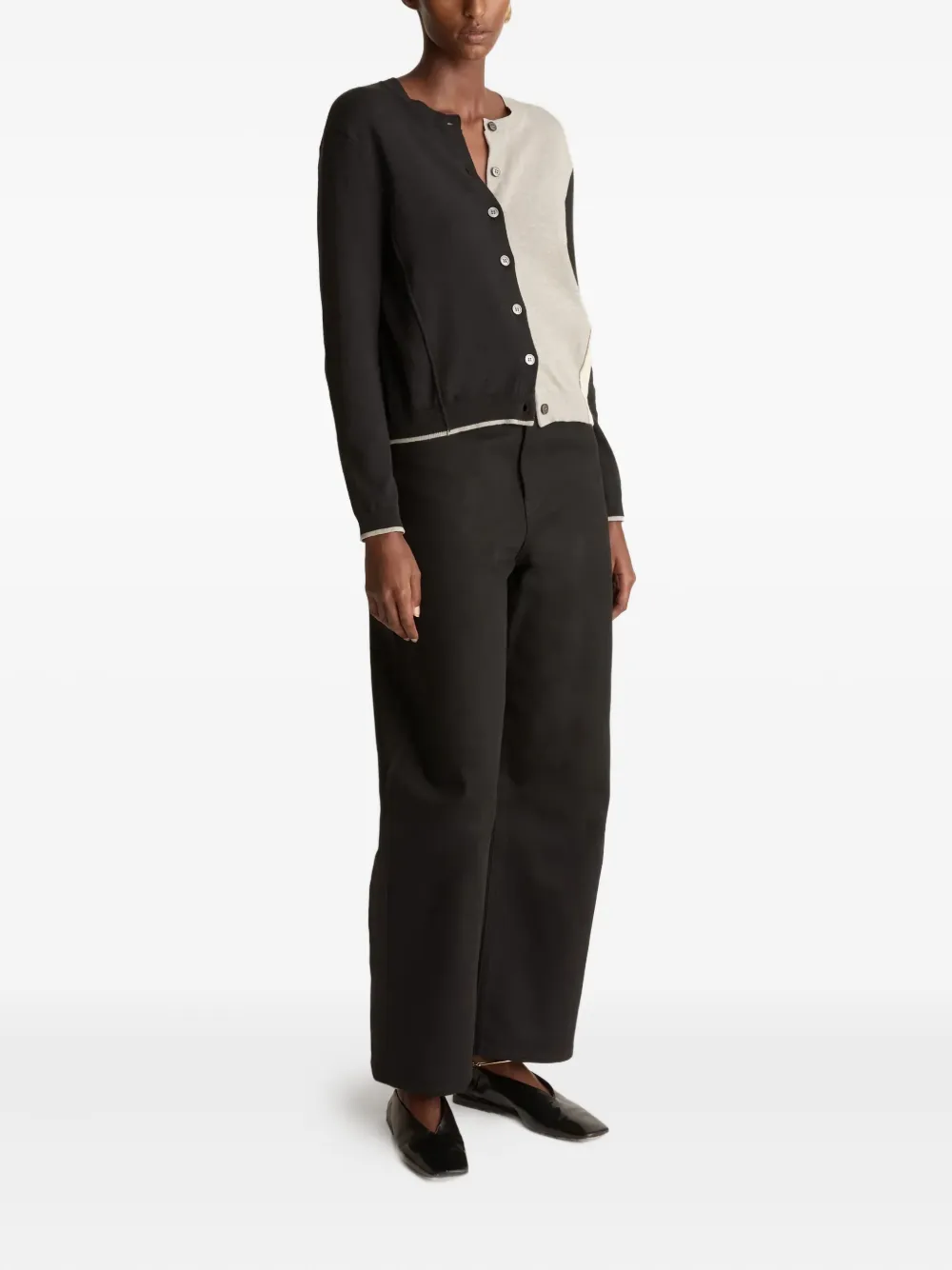 Lee Mathews Colour-block Button-up Cardigan In Black