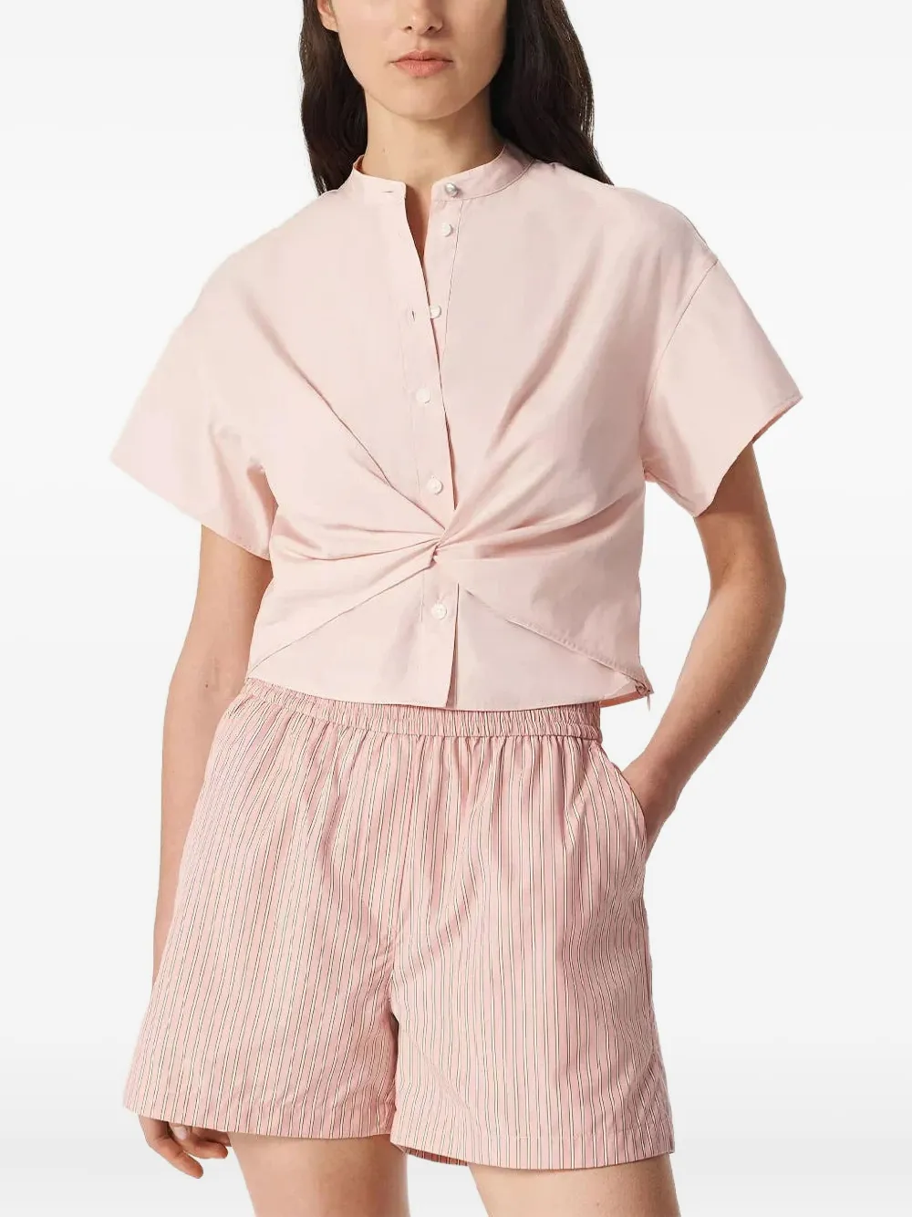 Rag & Bone Twist-front Short-sleeve Top In Pink