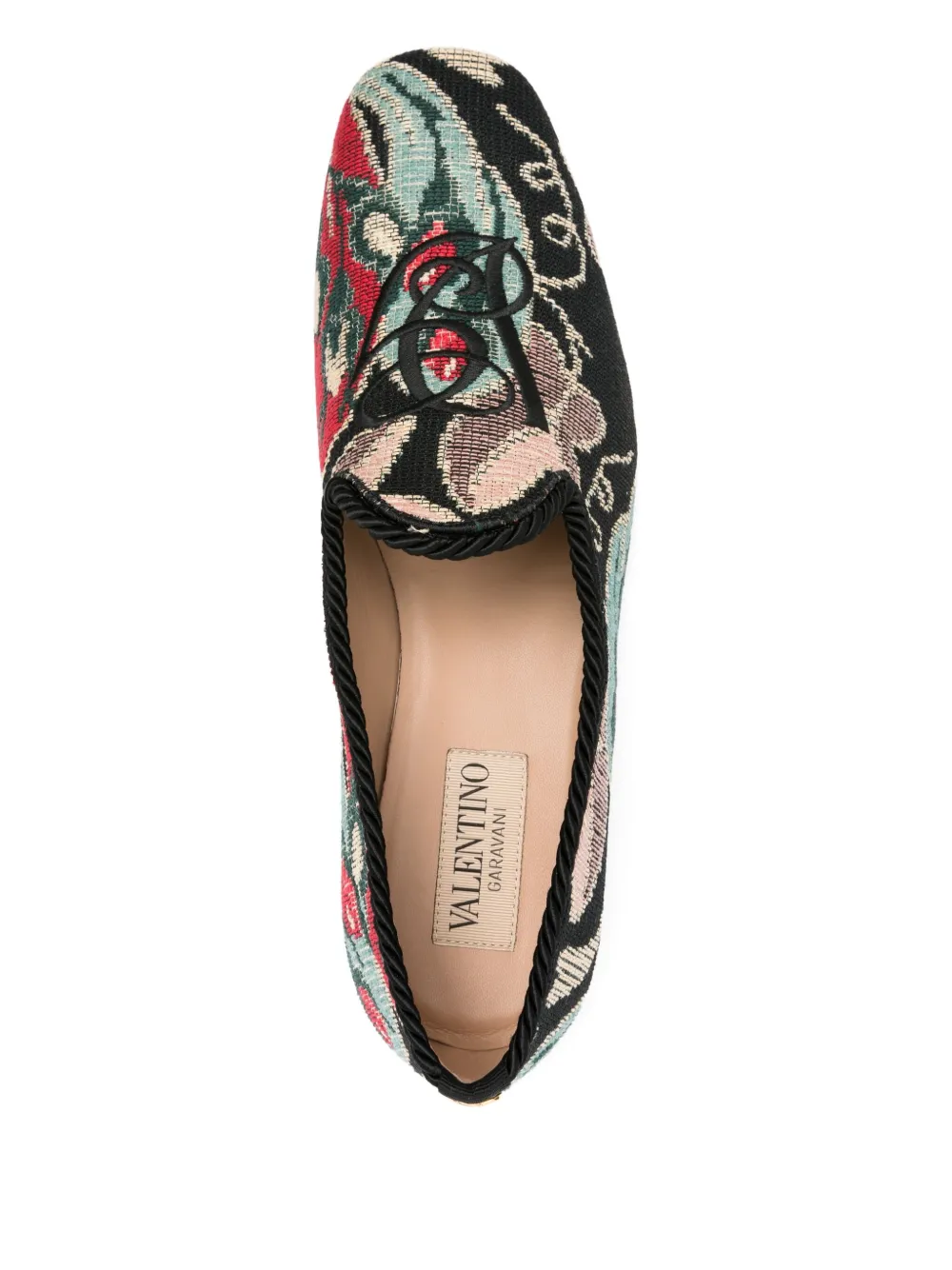 Valentino Garavani Loafers met bloemenpatroon en touw afwerking Zwart