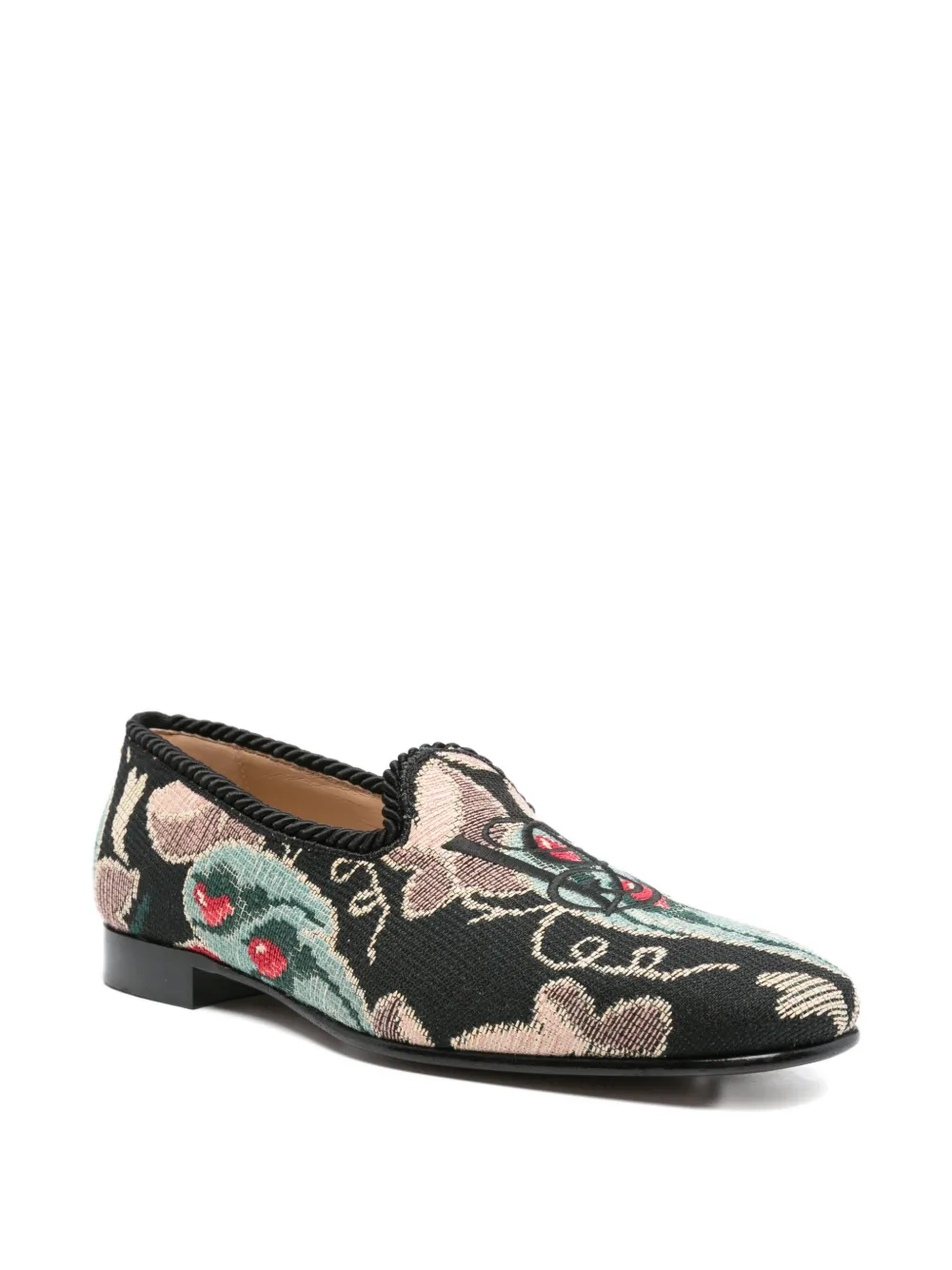 Valentino Garavani Loafers met bloemenpatroon en touw afwerking - Zwart