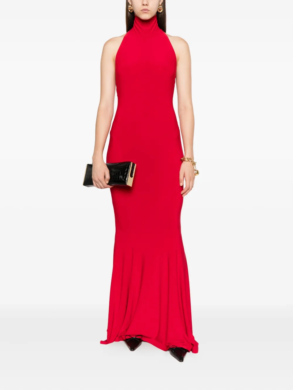 Norma Kamali Flared halterjurk Rood