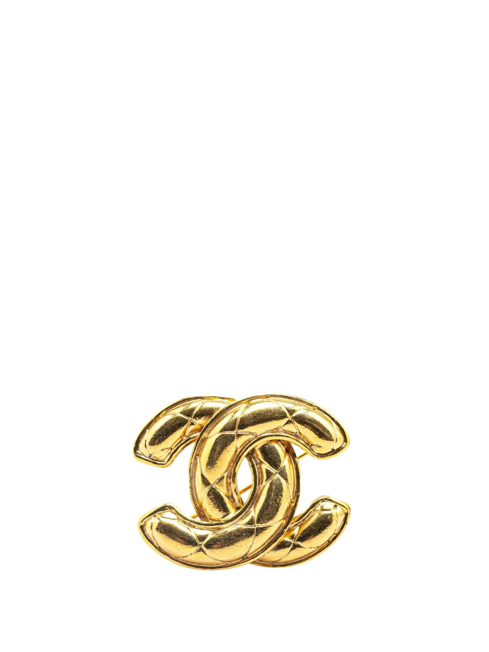 CHANEL Pre-Owned 1950-1970 Gold Plated CC Quilted Brooch costume CHANEL Pre-Owned 1950-1970 Gold Plated CC Quilted Brooch costume