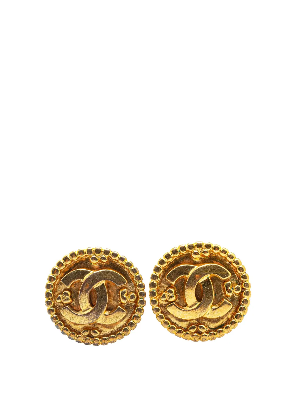 CHANEL Pre-Owned 1996 Gold Plated CC Round Clip On Earrings costume CHANEL Pre-Owned 1996 Gold Plated CC Round Clip On Earrings costume