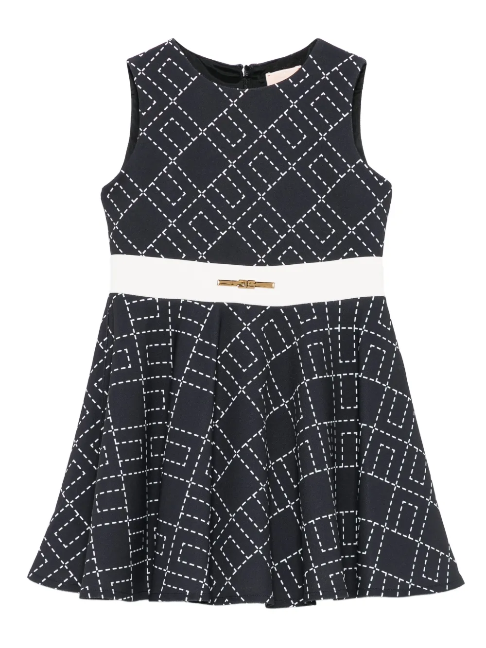 Elisabetta Franchi La Mia Bambina geometric-print flared dress Zwart