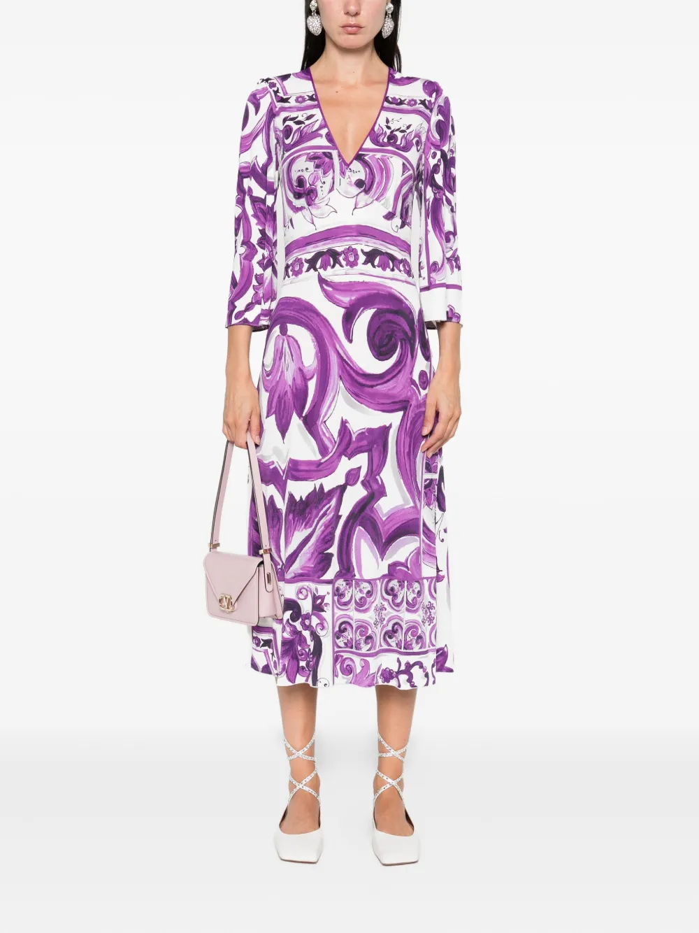 Dolce & Gabbana Jurk met Maiolica-print - Paars