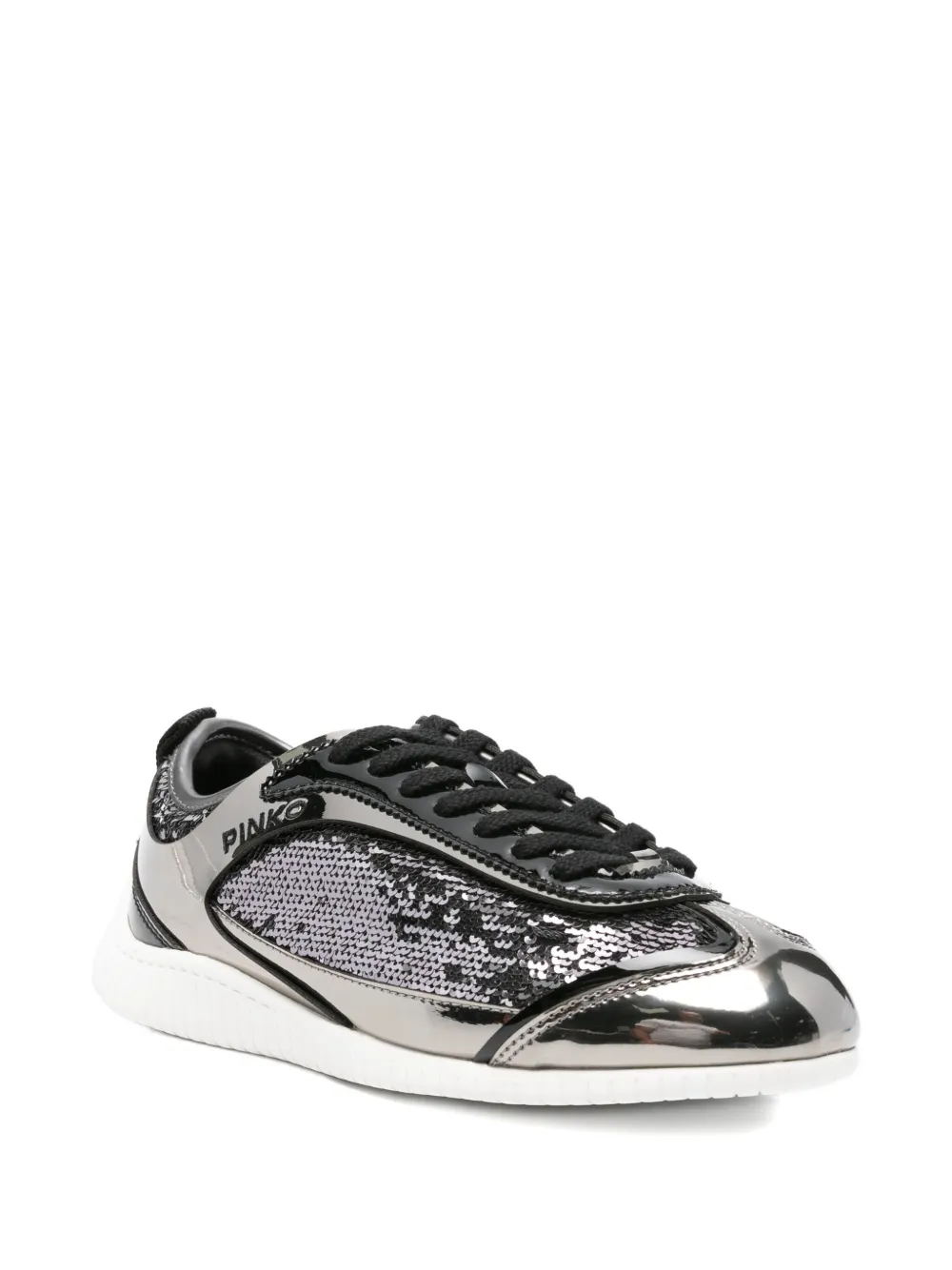 PINKO leather lace-up sneakers Silver