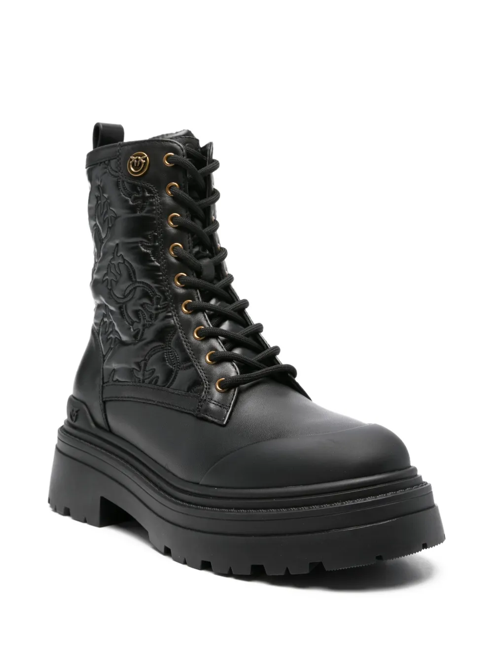 Pinko 50mm Quilted Lace-up Boots In Black