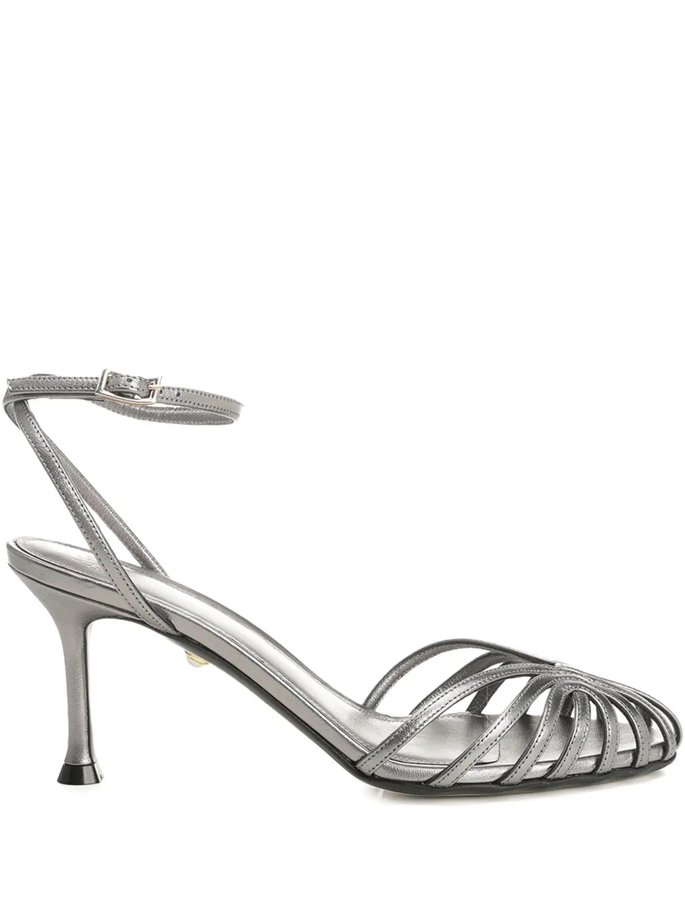 Alevì 75mm Ally Ankle-strap Leather Sandals In Silver