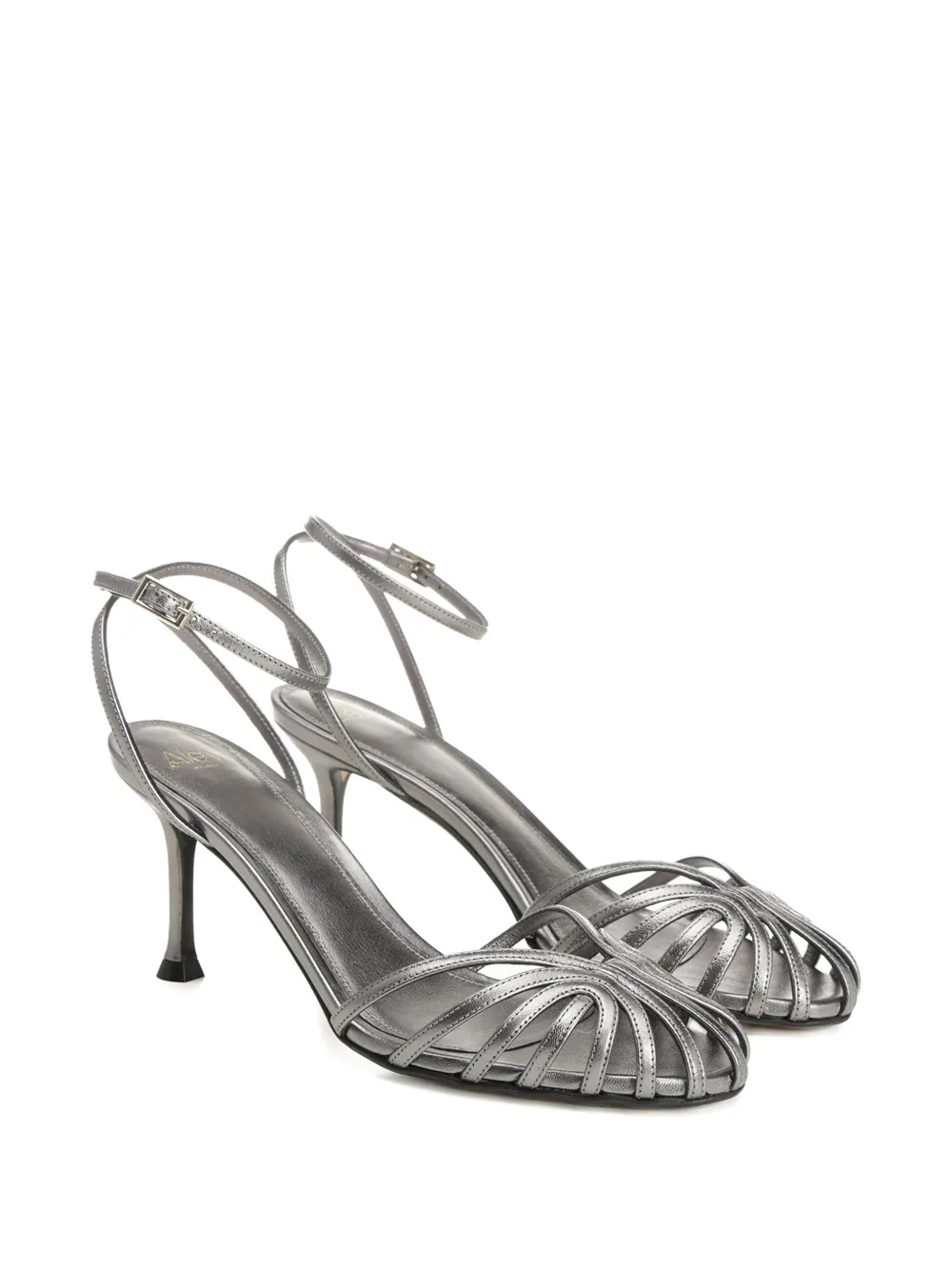 Alevì 75mm Ally Ankle-strap Leather Sandals In Silver