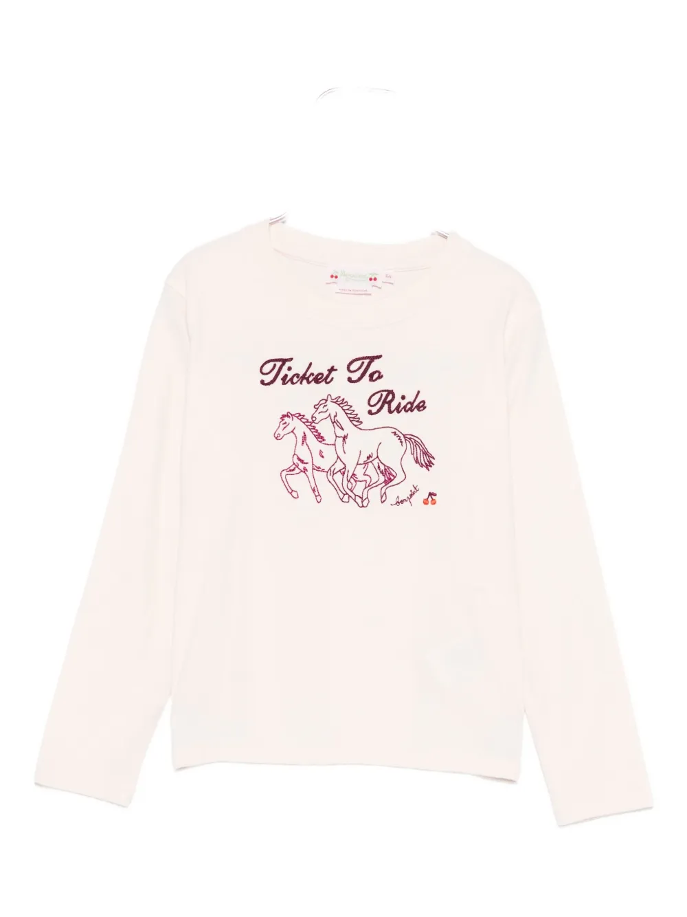 Bonpoint horse-embroidered long-sleeved T-shirt Roze