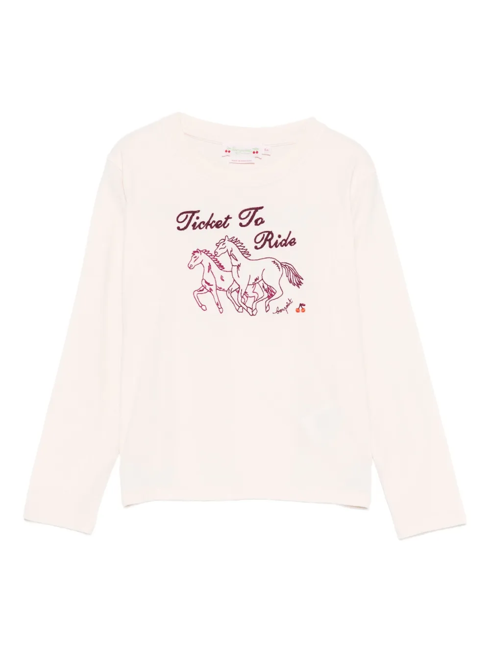 Bonpoint horse-embroidered long-sleeved T-shirt - ピンク Bonpoint horse-embroidered long-sleeved T-shirt - ピンク