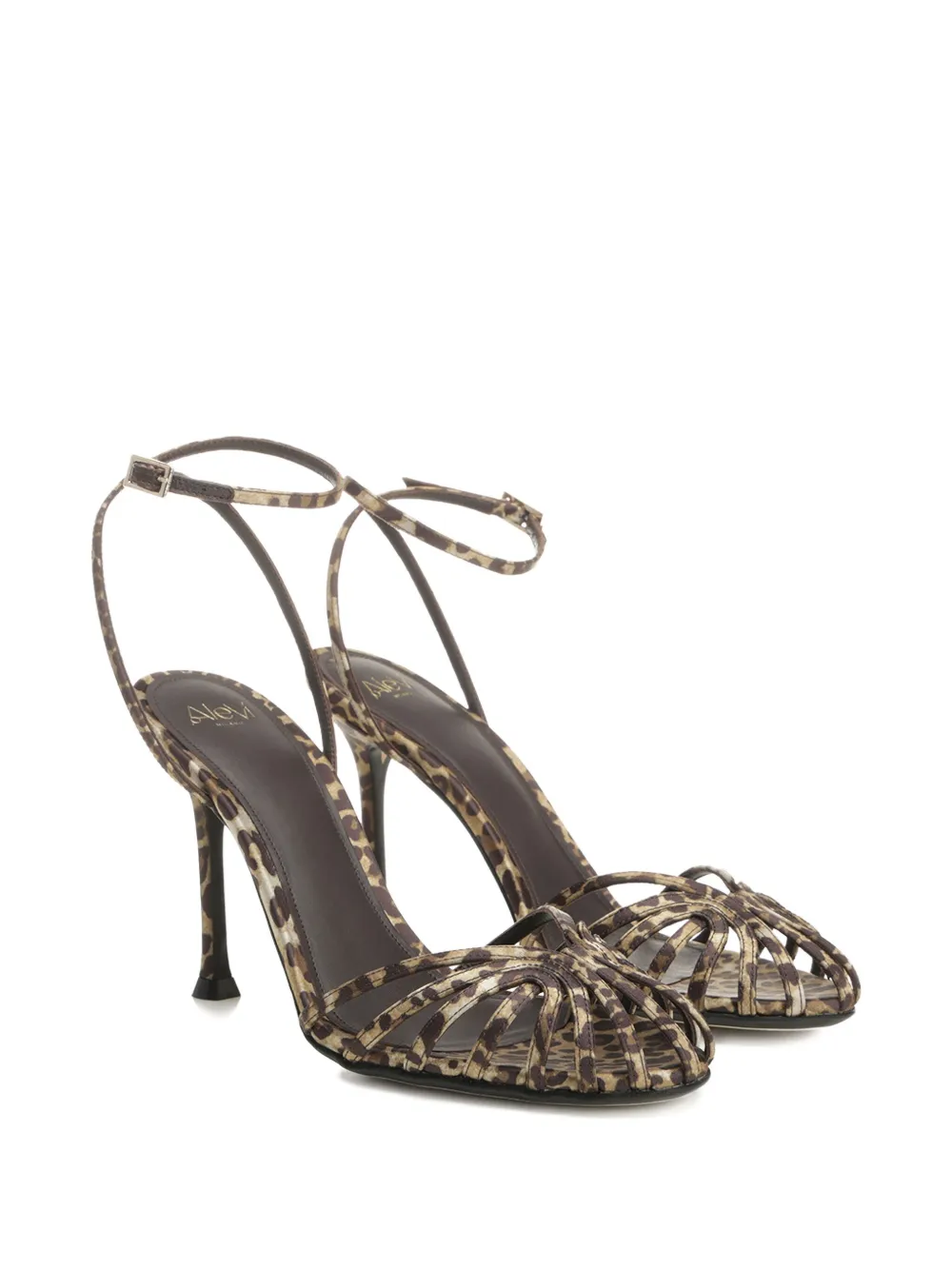 Alevì 95mm Ally Leopard-print Sandals In Brown