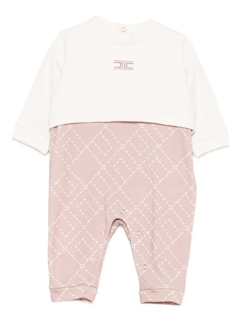 Elisabetta Franchi La Mia Bambina Babies' Logo-embroidered Diamond-pattern Jumpsuit In Neutral