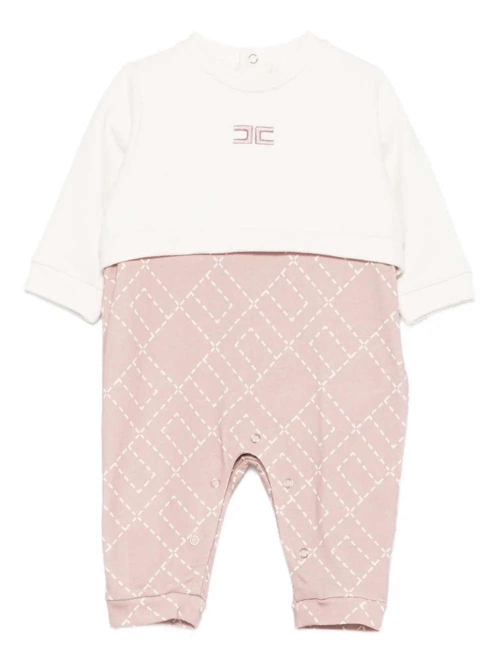 Elisabetta Franchi La Mia Bambina logo-embroidered diamond-pattern jumpsuit Wit