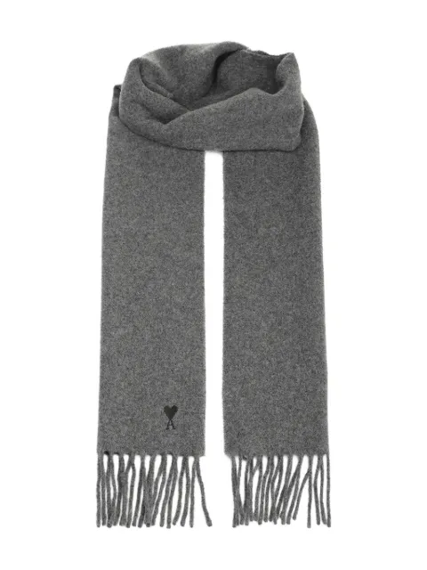 AMI Paris heart-embroidered fringed scarf
