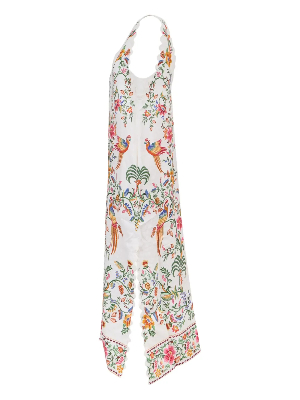 FARM Rio Delicate Forest maxi-jurk met gewelfde afwerking en vogelprint Wit