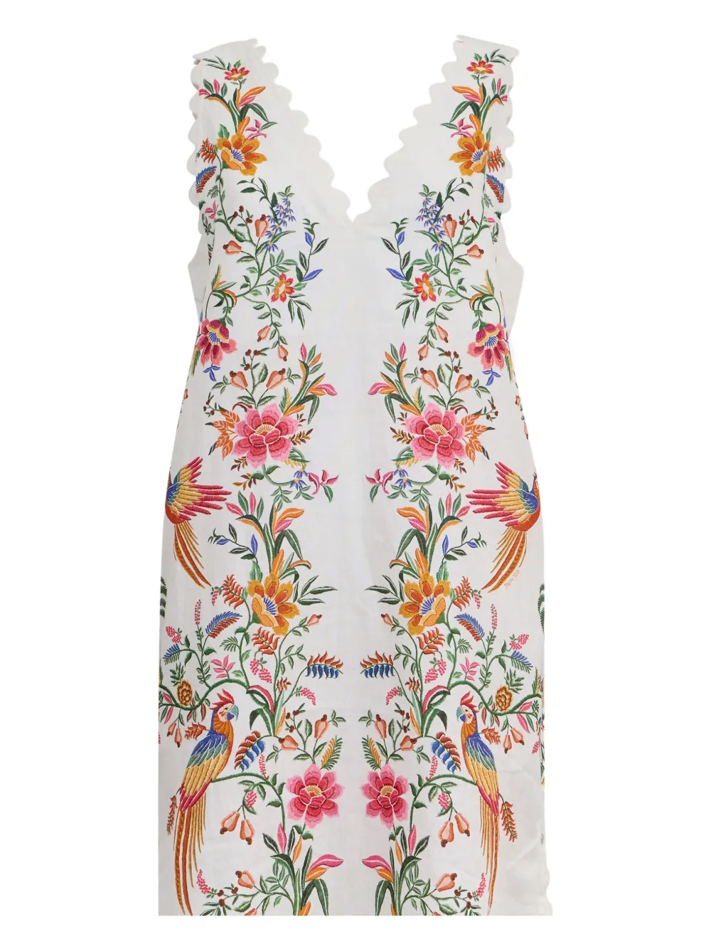 FARM Rio Delicate Forest scalloped-hem bird-print maxi dress - Bianco