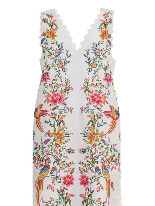 FARM Rio Delicate Forest scalloped-hem bird-print Maxi Dress White  FARFETCH IN