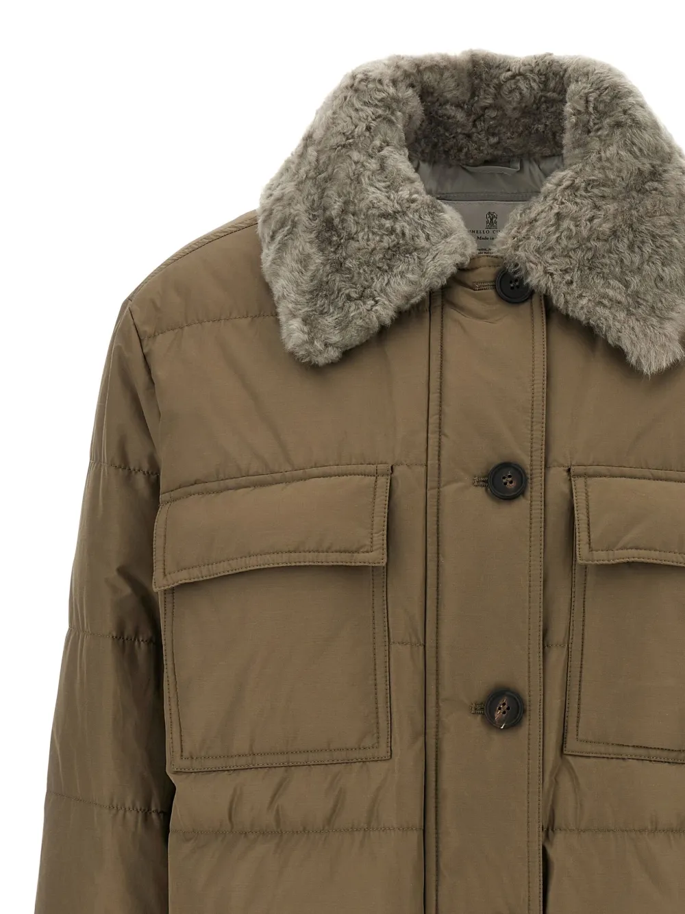 Brunello Cucinelli quilted sherling-collar padded coat Beige