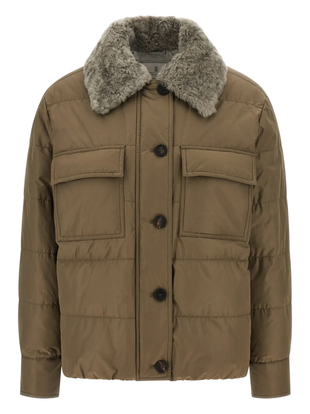 Brunello Cucinelli quilted sherling-collar padded coat Beige