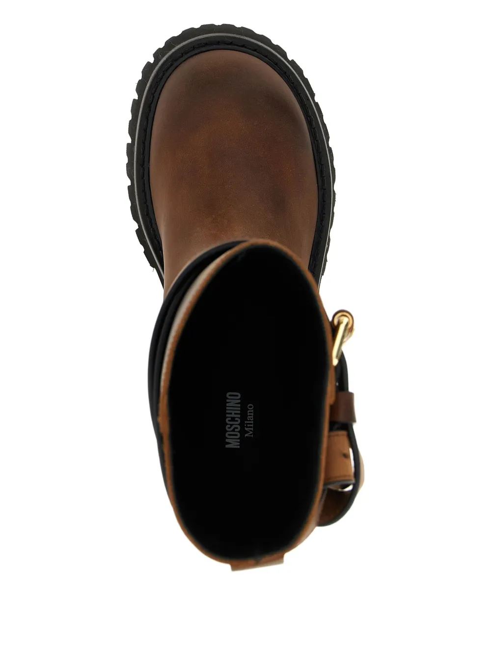 Moschino buckled leather boots Brown