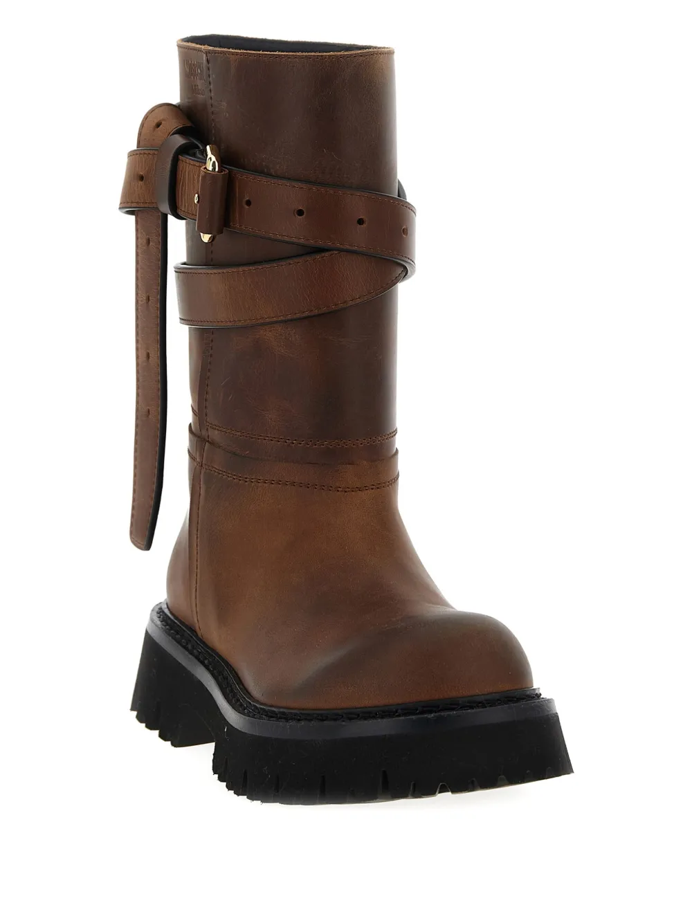 Moschino buckled leather boots Brown