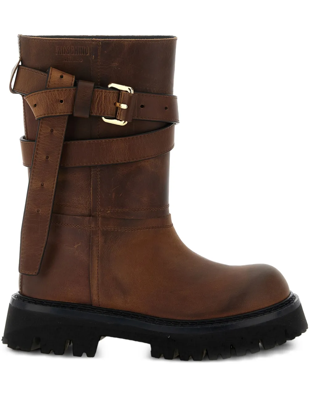Moschino buckled leather boots Brown