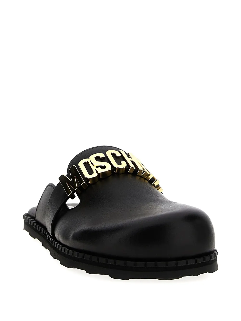 Moschino logo-plaque leather mules Black