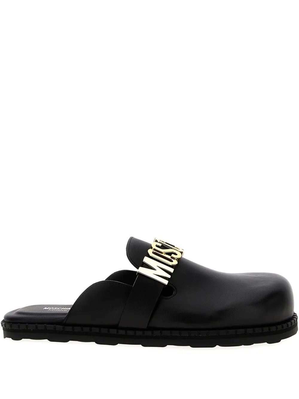Moschino logo-plaque leather mules Black