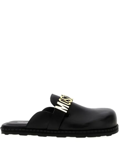 Moschino logo-plaque leather mules