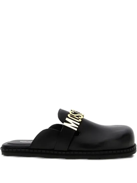 Moschino logo-plaque leather mules