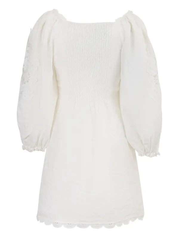 white embroidered puff sleeve dress Taurus Floral Embroidery Puff Sleeve Dress White main image 0