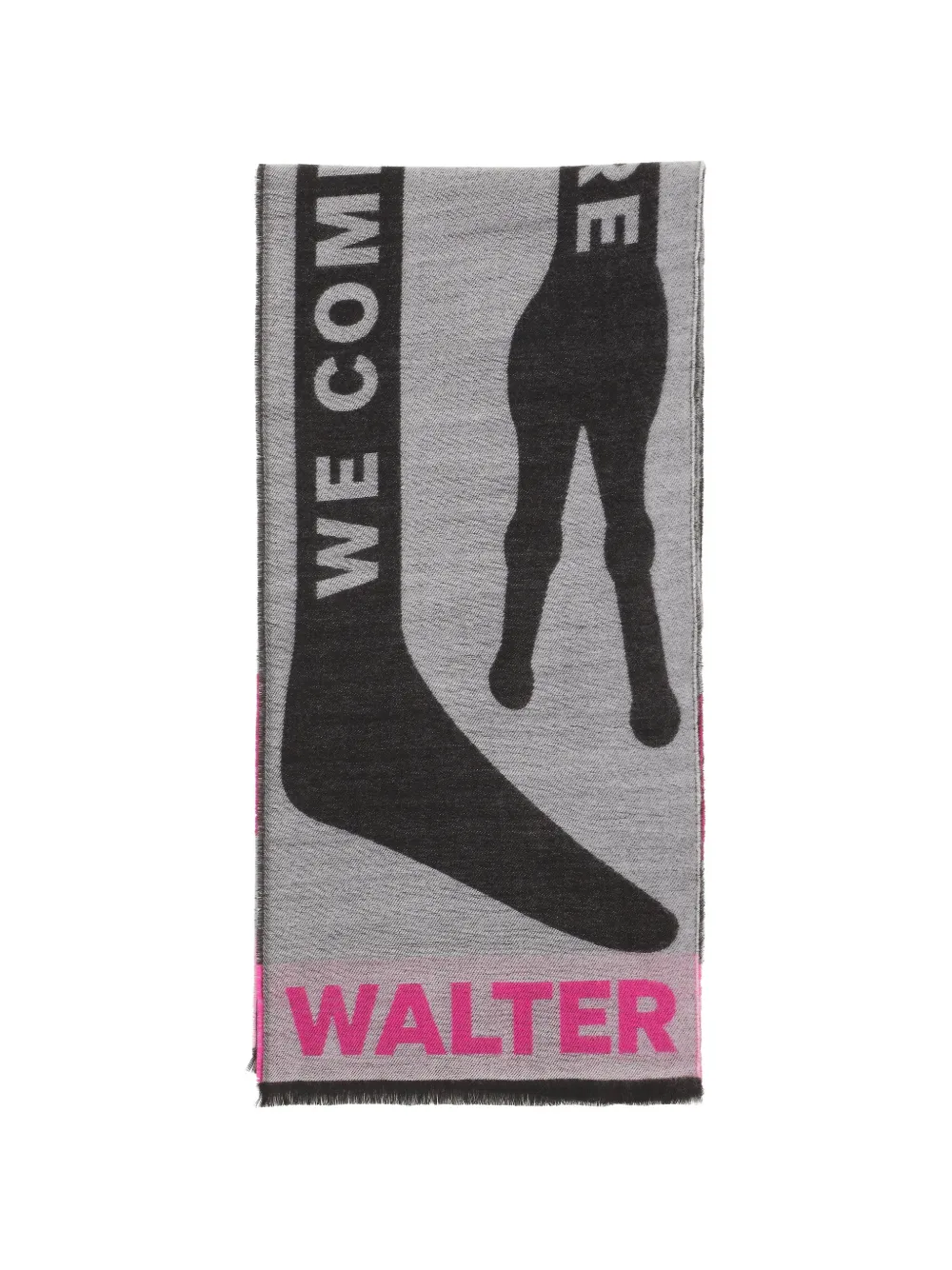 Walter Van Beirendonck graphic-knit fringed scarf - Grigio