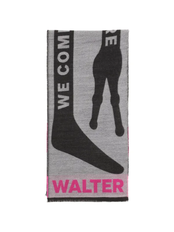 Walter Van Beirendonck Graphic-knit Fringed Scarf in Grey